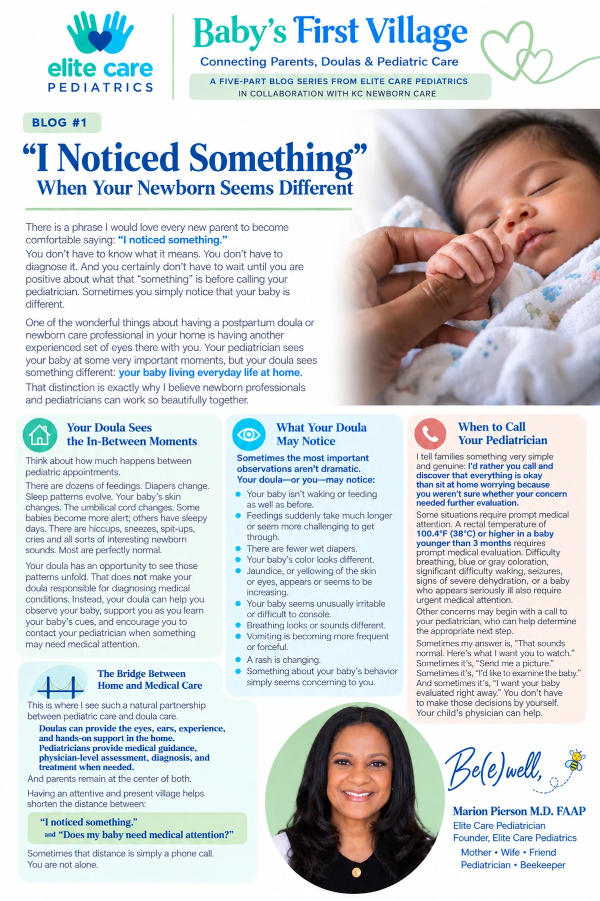 Infographic on when to call your pediatrician about your newborn, from Baby's First Village Blog 1 by Elite Care Pediatrics and KC Newborn Care